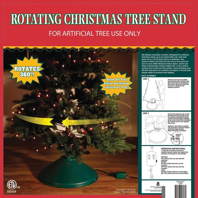 Rotating Christmas Tree Stand with Built-In Light Plugs – 360-Degree Rotation