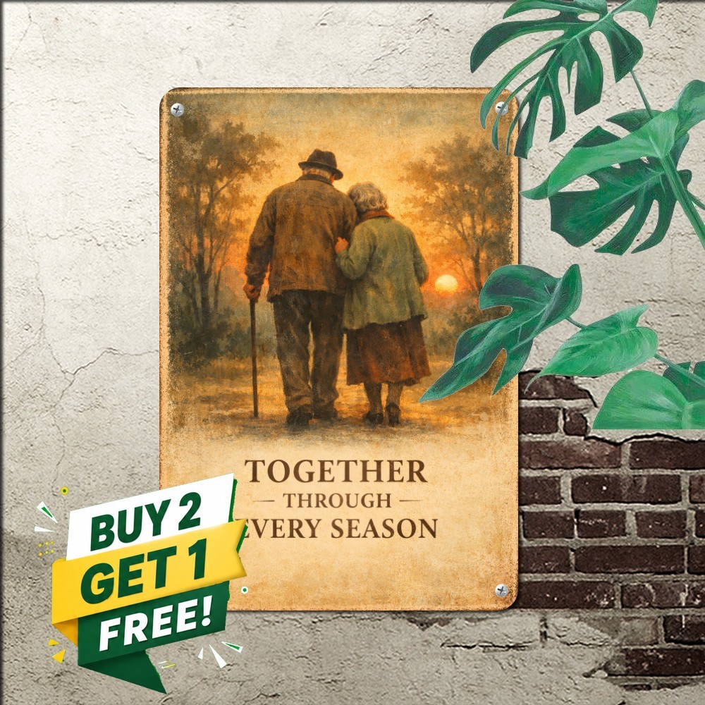 Romantic Elderly Couple Tin Sign Vintage Love Wedding Anniversary Decor