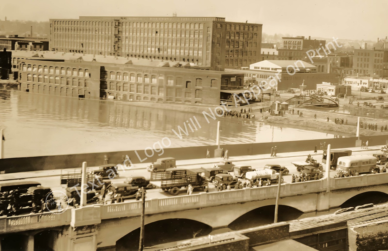 1929 Mills and the Central Bridge Lawrence, MA Old Photo 11 x 17 Reprint