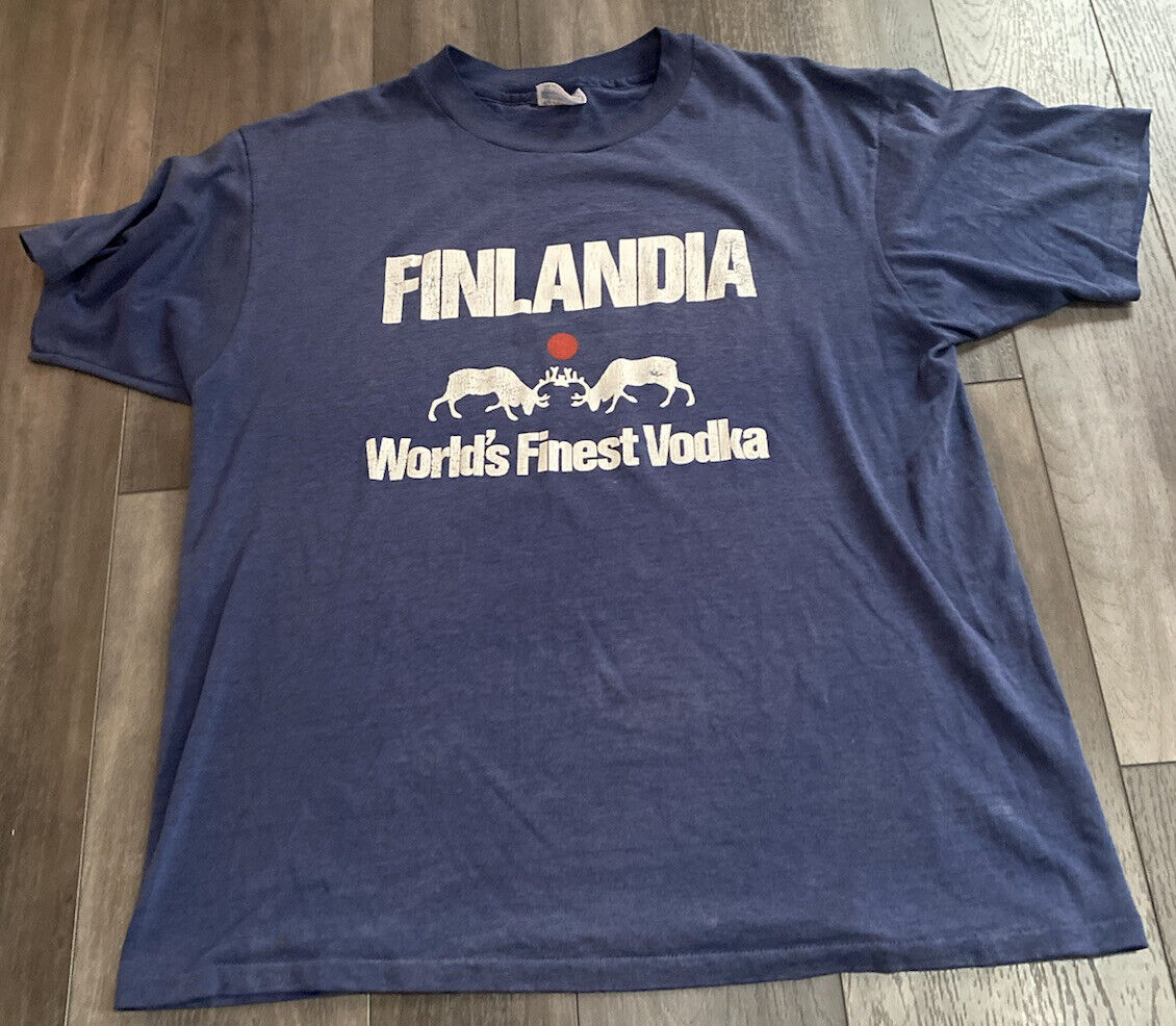 Vintage Finlandia Vodka T-Shirt Size XL. USA Made Single Stitch RARE Double Side