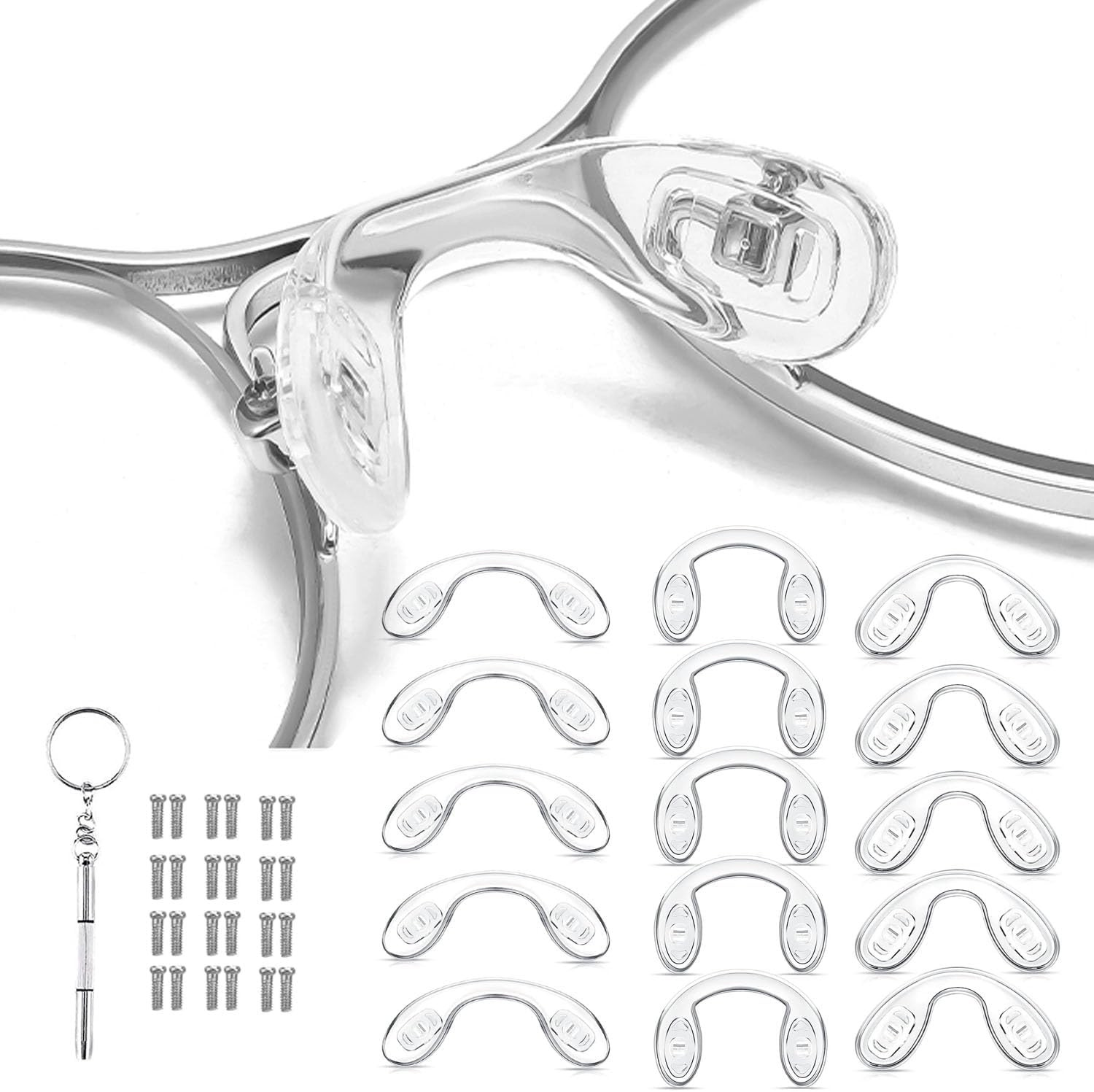 15 Pcs,3 Sizes Eyeglasses Nose Pads,U Shaped Eyeglasses Nose Pads Screw