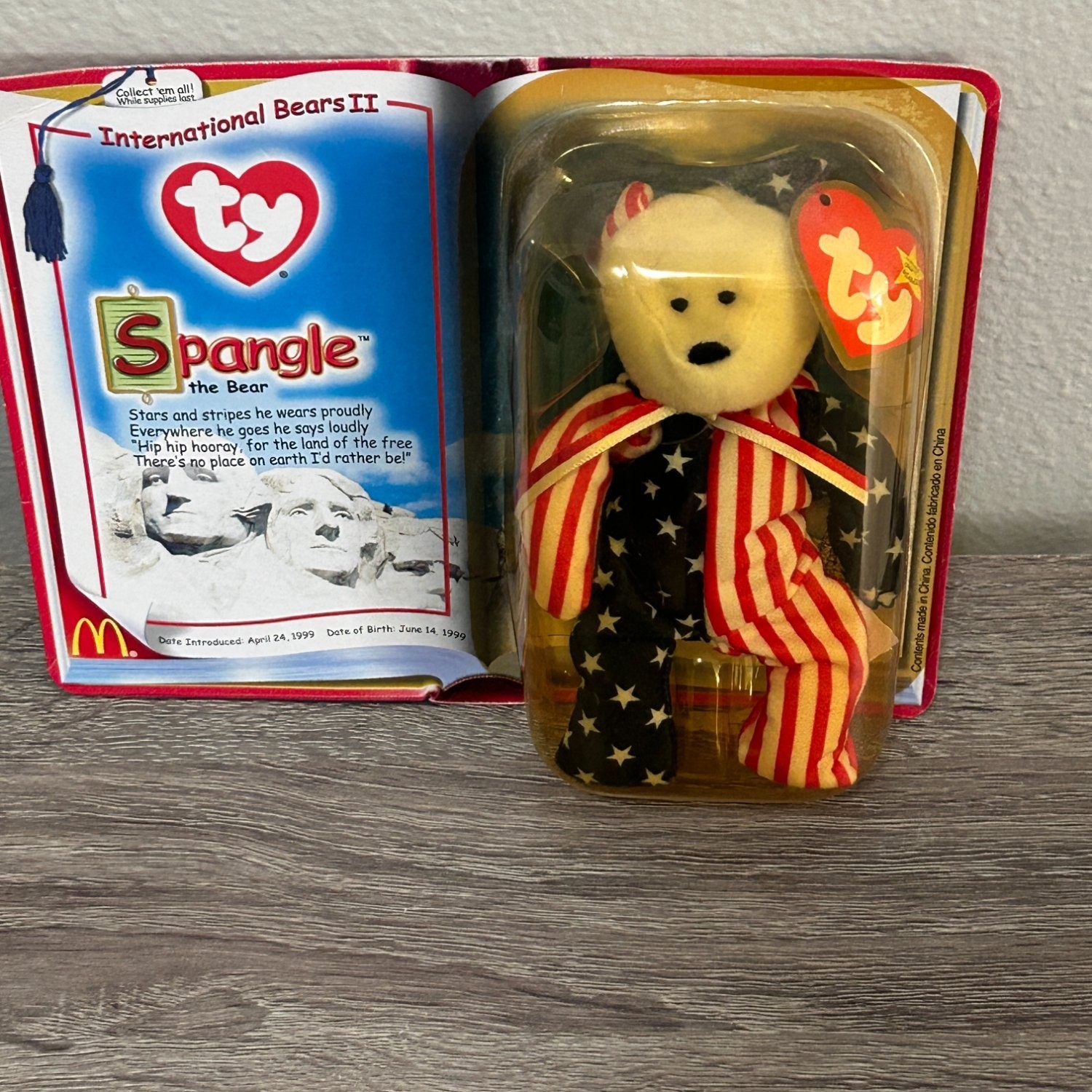 2000 Ty Teenie Beanie Baby Spangle the Bear McDonald\'s International 7 Used 2000 Ty Teenie Beanie Baby Spangle the Bear McDonald\'s International 7 Used