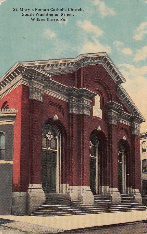 Postcard St Mary\'s Roman Catholic Church Wilkes Barre PA 