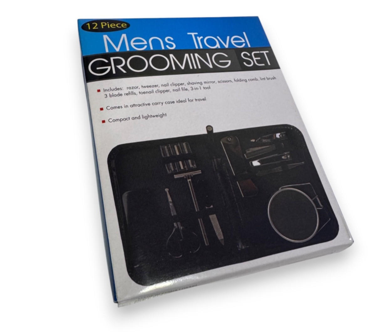 Men's Travel Grooming Kit Set with Travel Case Black 12-Piece NEW 