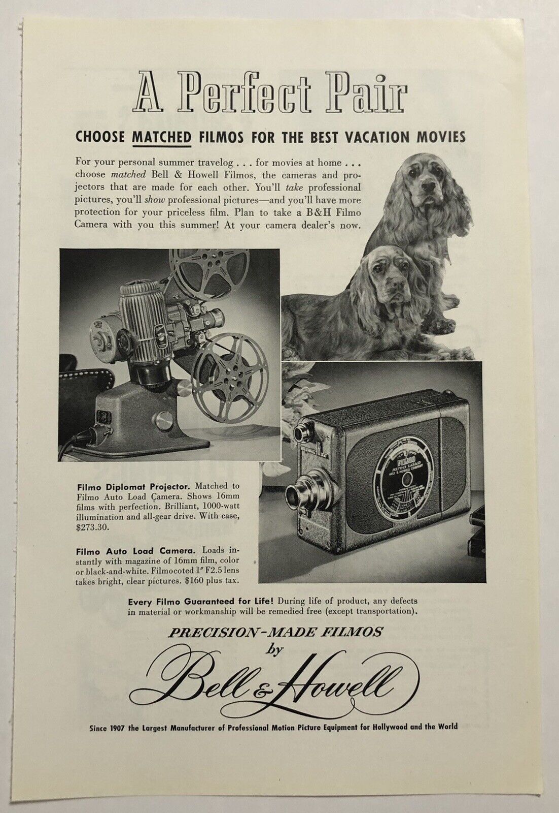 Vintage 1949 Original Print Advertisement Full Page - Bell & Howell