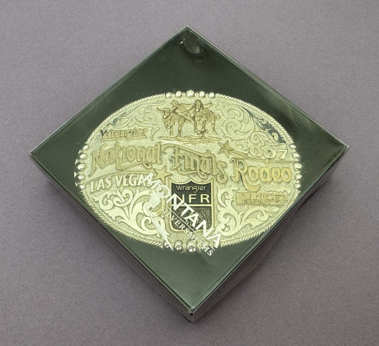 VTG Official 2007 40th NFR Las Vegas Wrangler PRCA Montana SS Trophy Belt Buckle