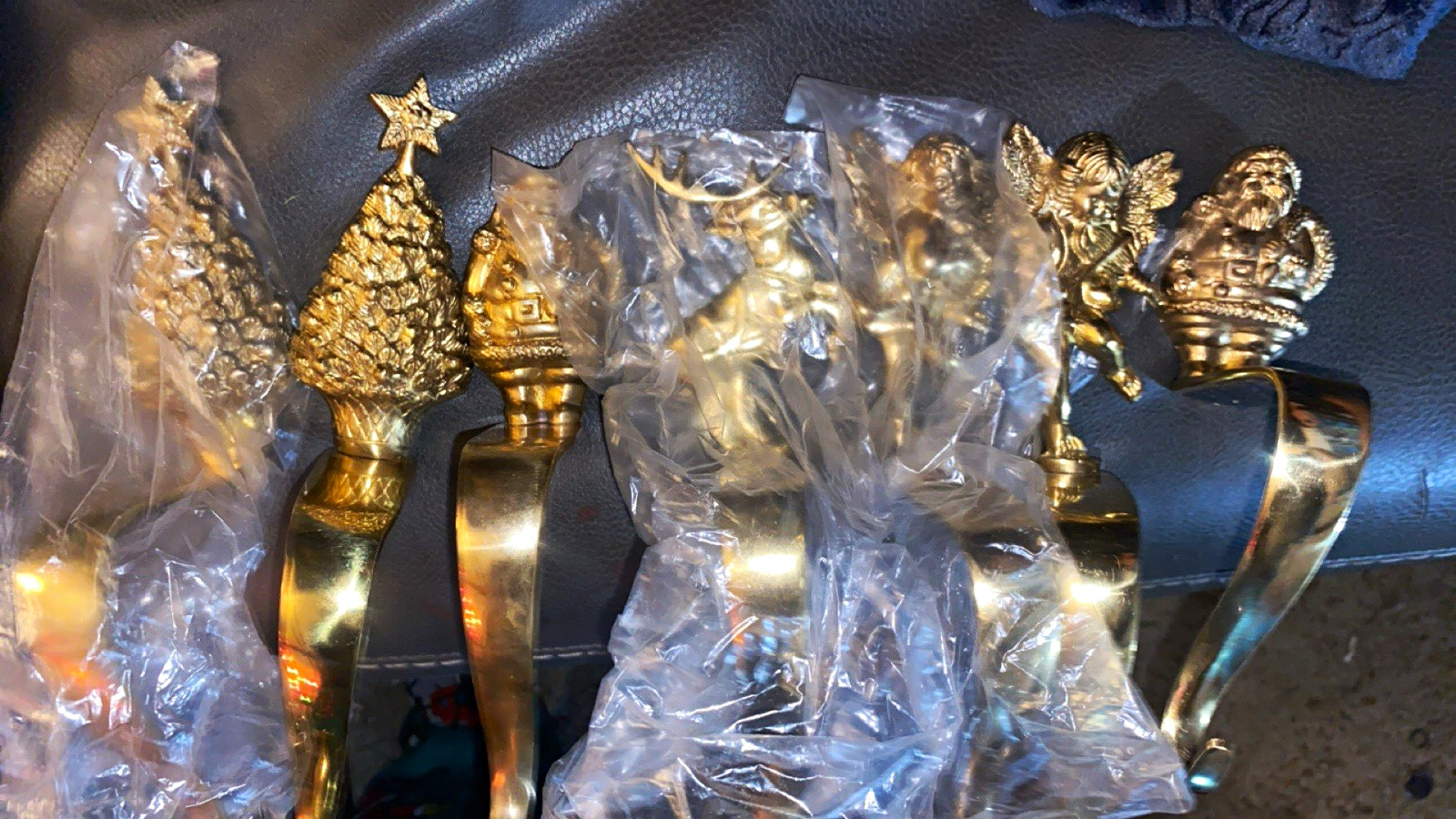 Vintage Solid Brass Christmas Stocking Hangers Holders Set of 8 Made in India