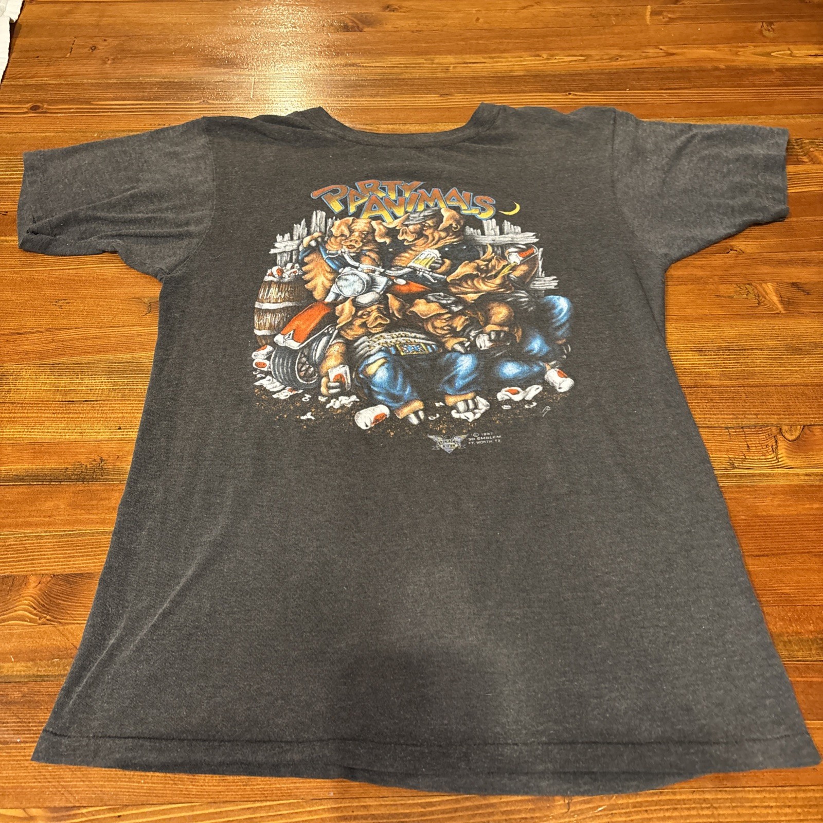 Vintage 1987 3D Emblem Party Animals Harley Davidson T Shirt A-1 San Lorenzo