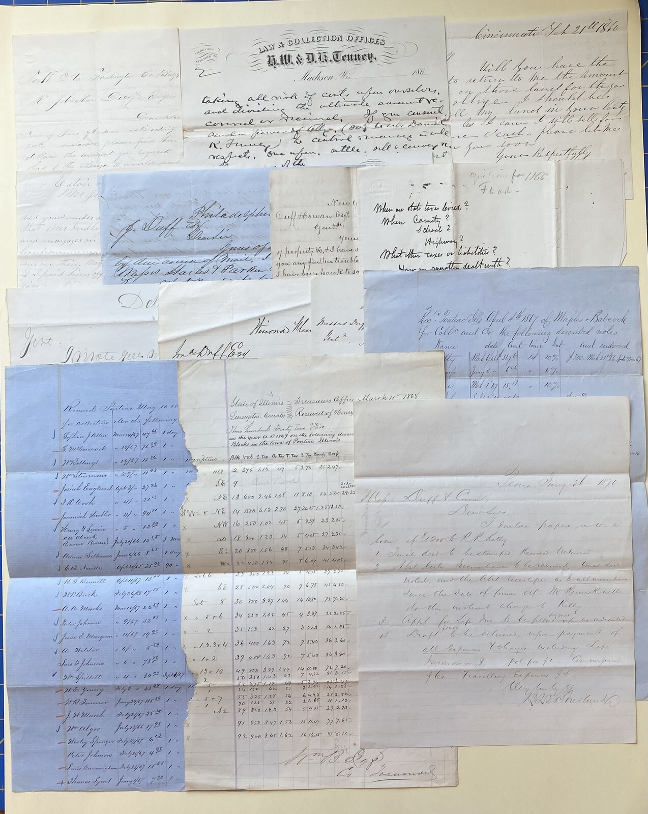Large Lot Business Records DUFF & COWAN Attorneys Springfield Illinois 1860-1870