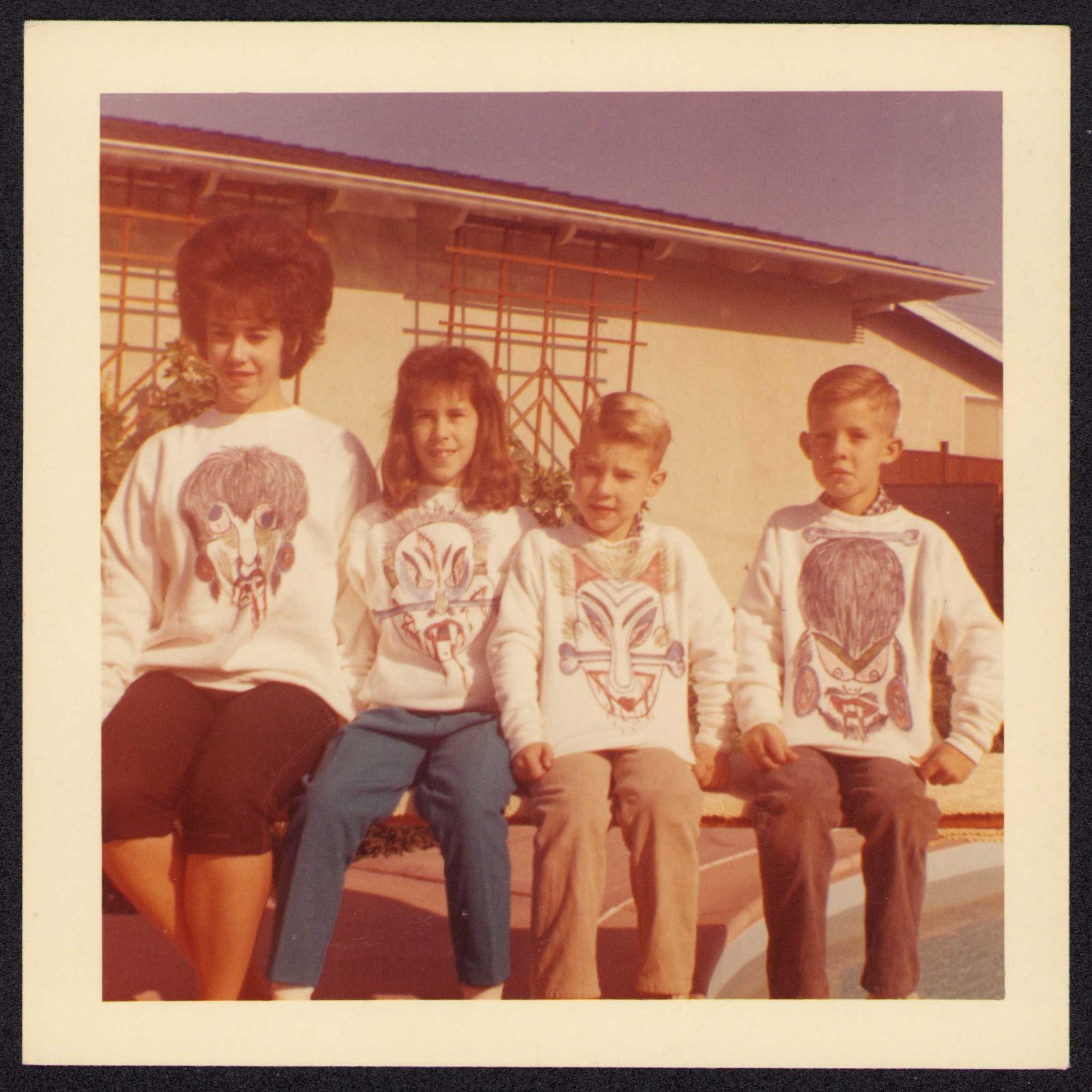 FOUND PHOTO Family Wearing Homemade Creepy Monster Shirts 60s Color Snapshot VTG FOUND PHOTO Family Wearing Homemade Creepy Monster Shirts 60s Color Snapshot VTG