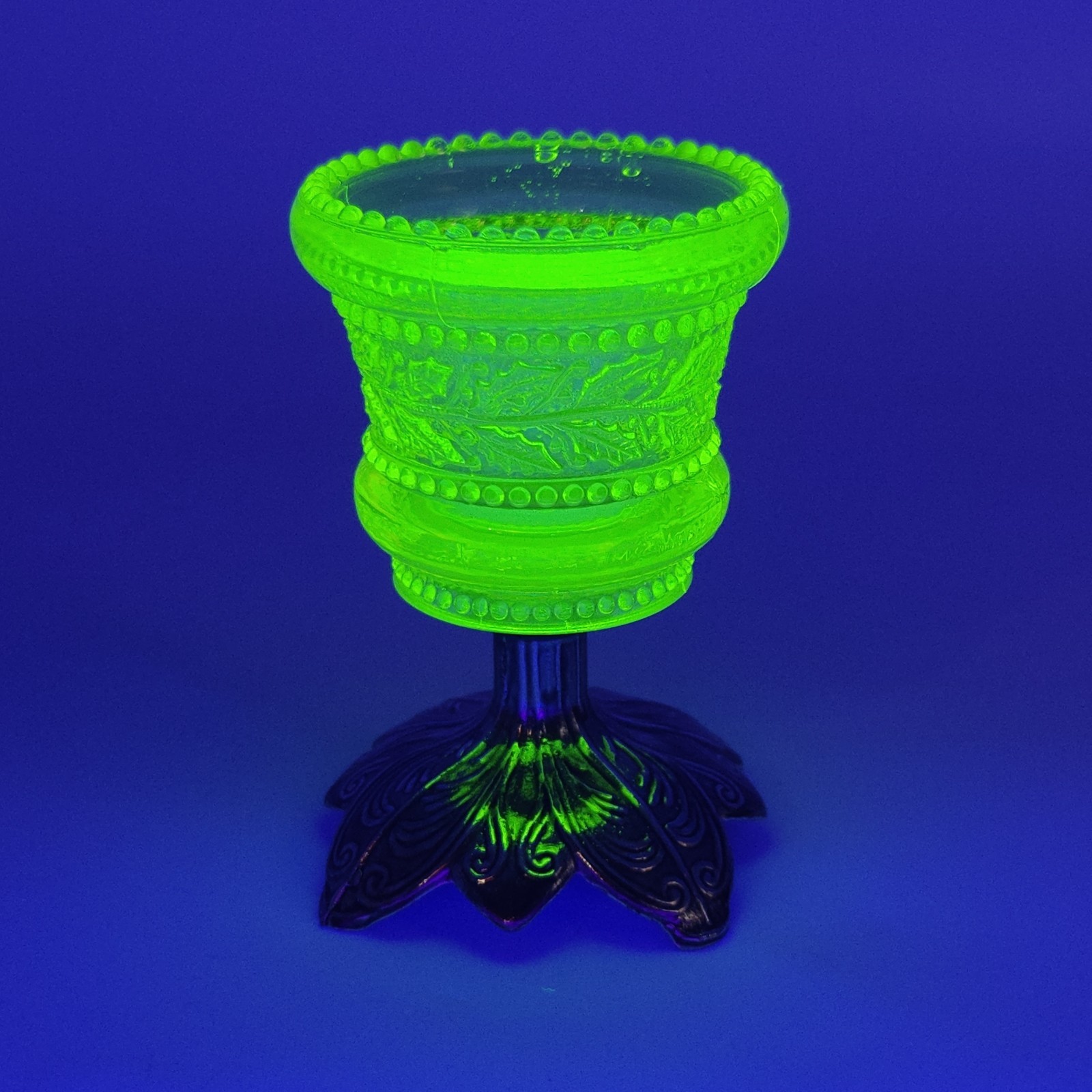 Vintage Uranium Yellow Glass Match Or Toothpick Holder Metal Base 4\ Vintage Uranium Yellow Glass Match Or Toothpick Holder Metal Base 4\