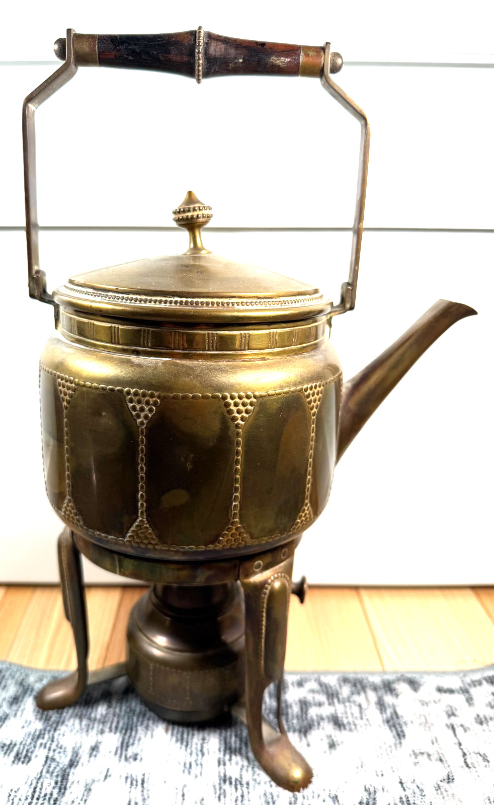 Antique WMF Brass Tea Kettle Warmer Set Art Nouveau Jugendstil c.1900 Germany