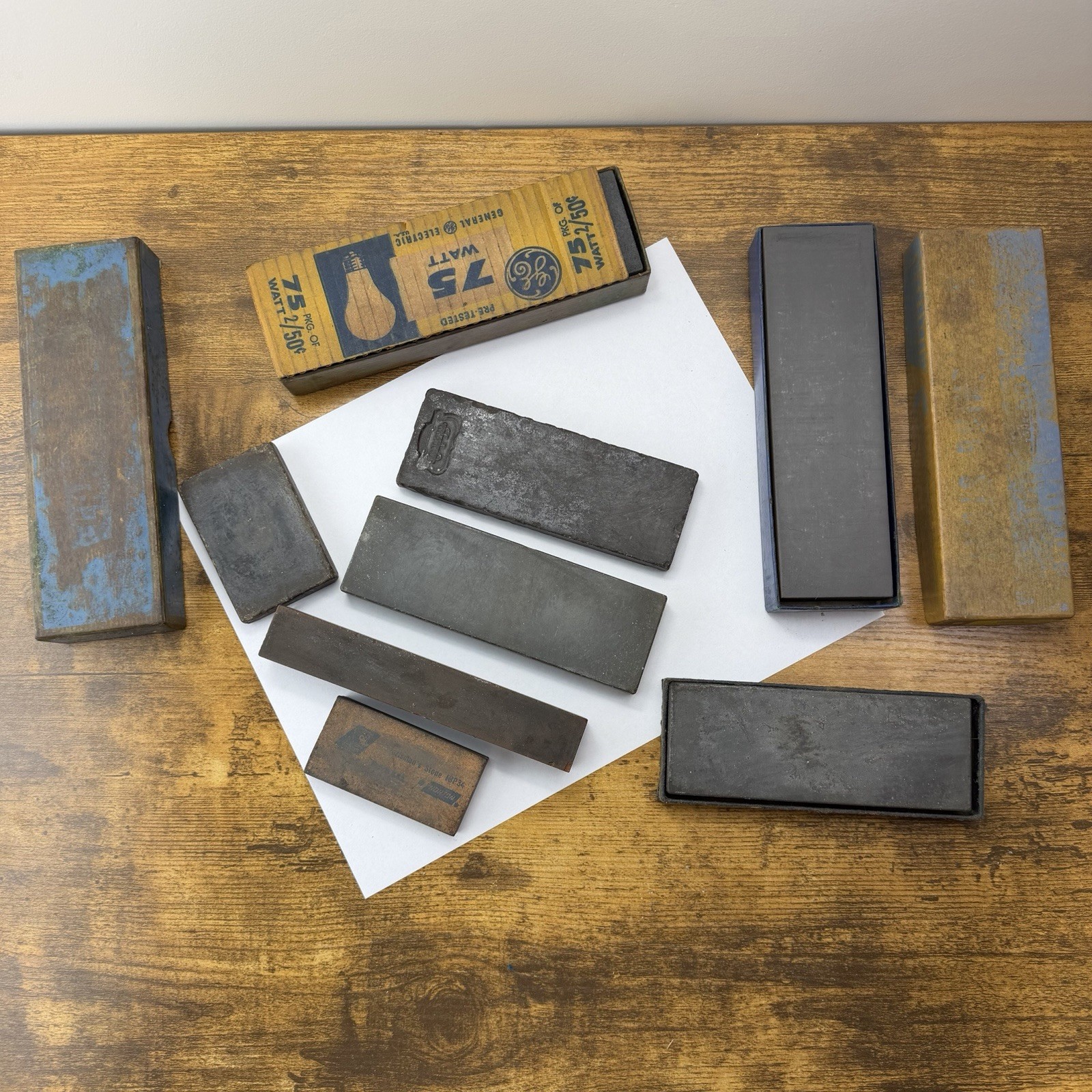 Vintage Sharpening Stone Lot Norton India IB7 Craftsman Whetstone Oilstone Hones