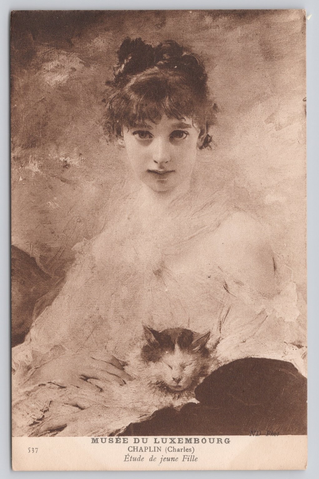 Vintage Art Postcard: Charles Chaplin Study of a Young Girl with Cat Vintage Art Postcard: Charles Chaplin Study of a Young Girl with Cat