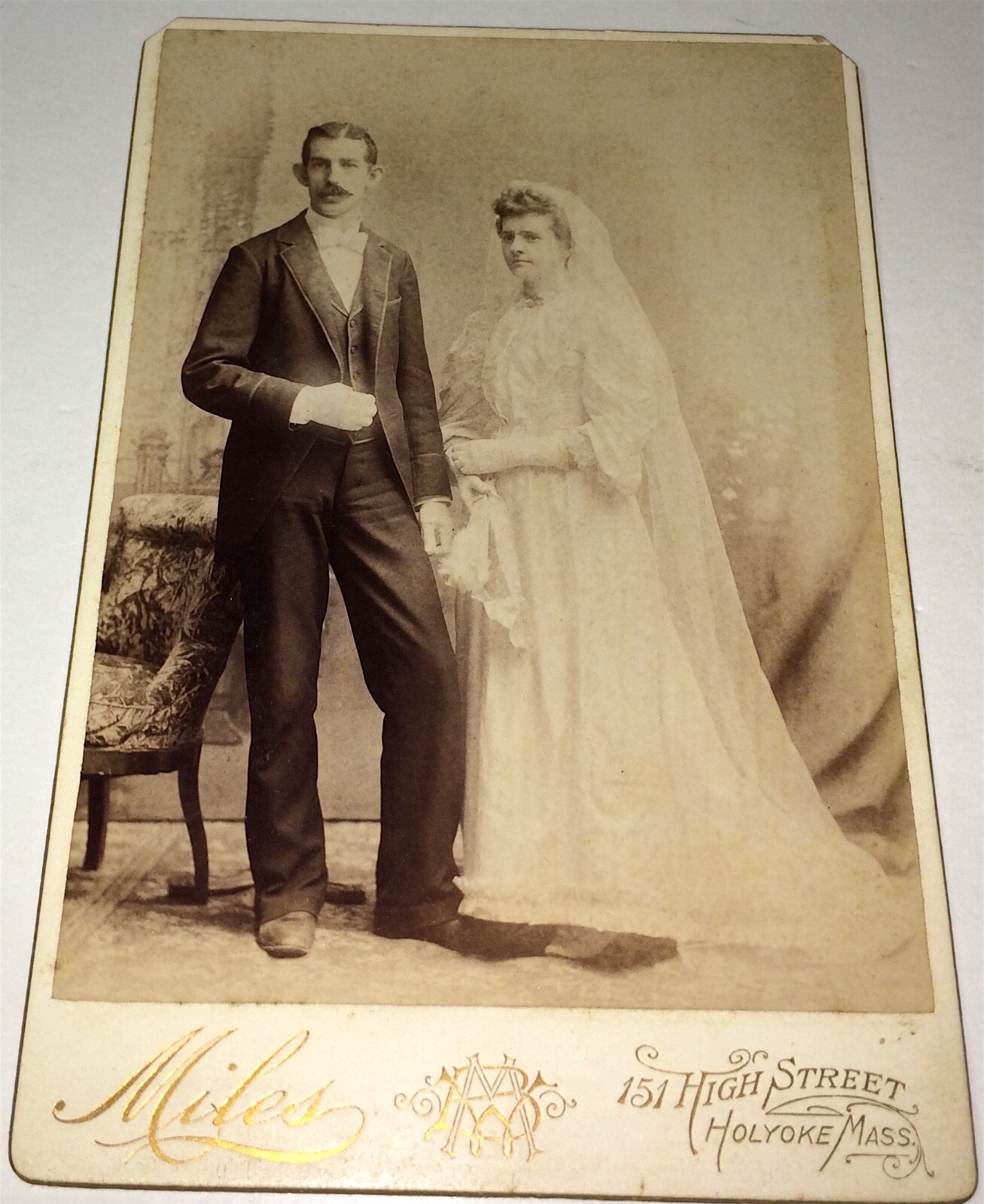 Antique Victorian American Wedding Portrait, Husband & Wife MA Cabinet Photo