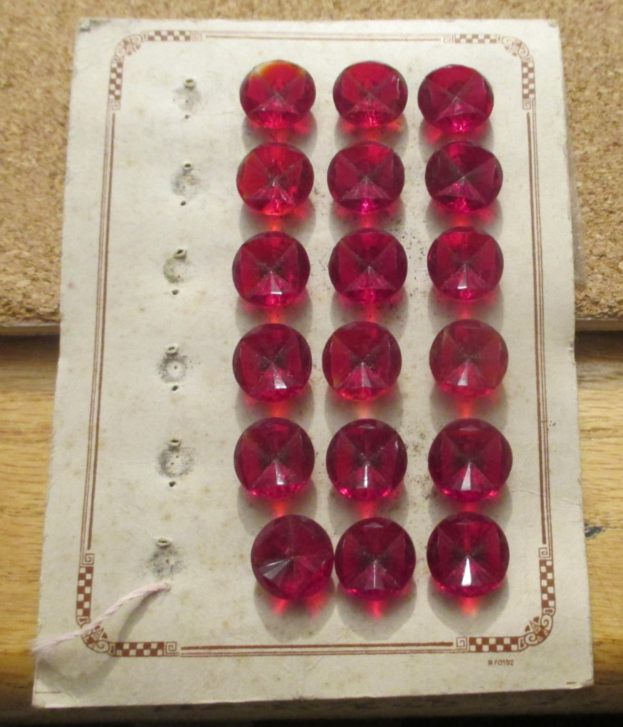18 - Czech Glass 3/4 Card Concave Red Depression Buttons  .475\