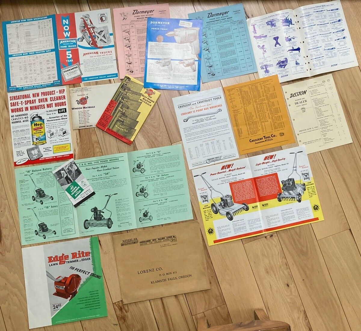 1955 Disston, Crescent, Dormeyer, Savage etc HARDWARE lot Catalog Flyers Samples