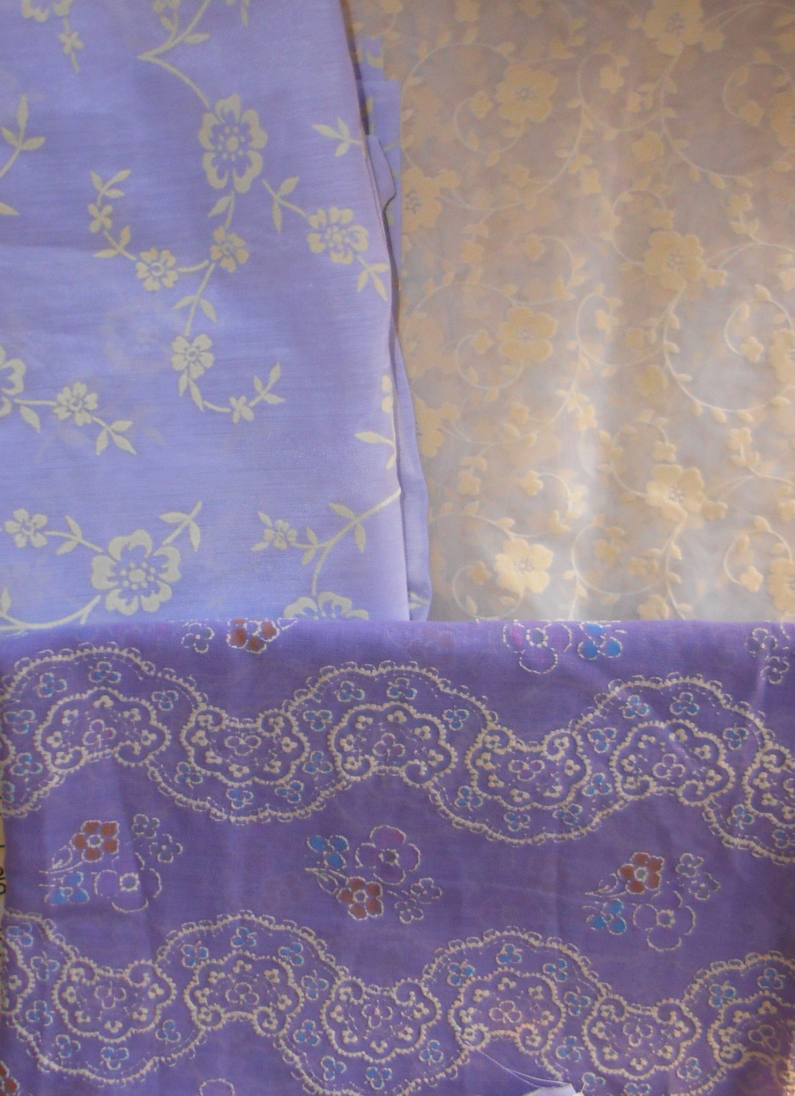 2+ Yards Total  Square Inches Vintage Sheer Flocked  Fabric- 3 Different Prints