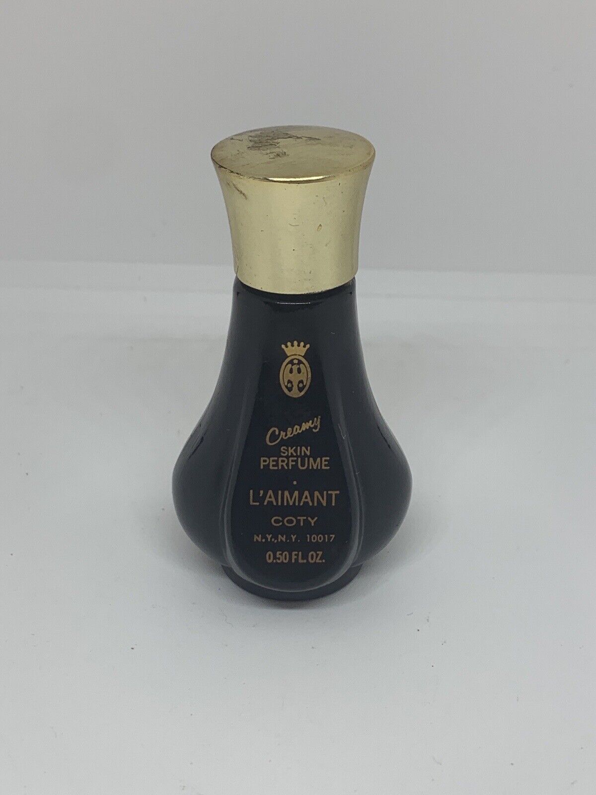 Vintage Coty L’Aimant Glass Perfume Bottle Black With Gold Top Collectible