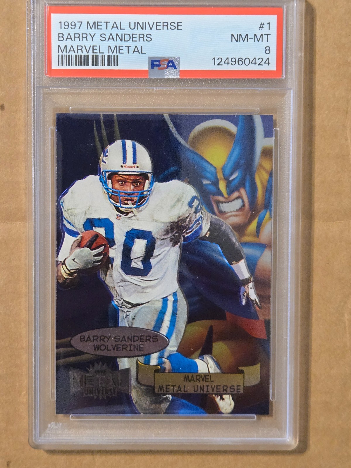 1997 METAL UNIVERSE BARRY SANDERS WOLVERINE CROSSOVER CARD #1 PSA 8 NM-MT