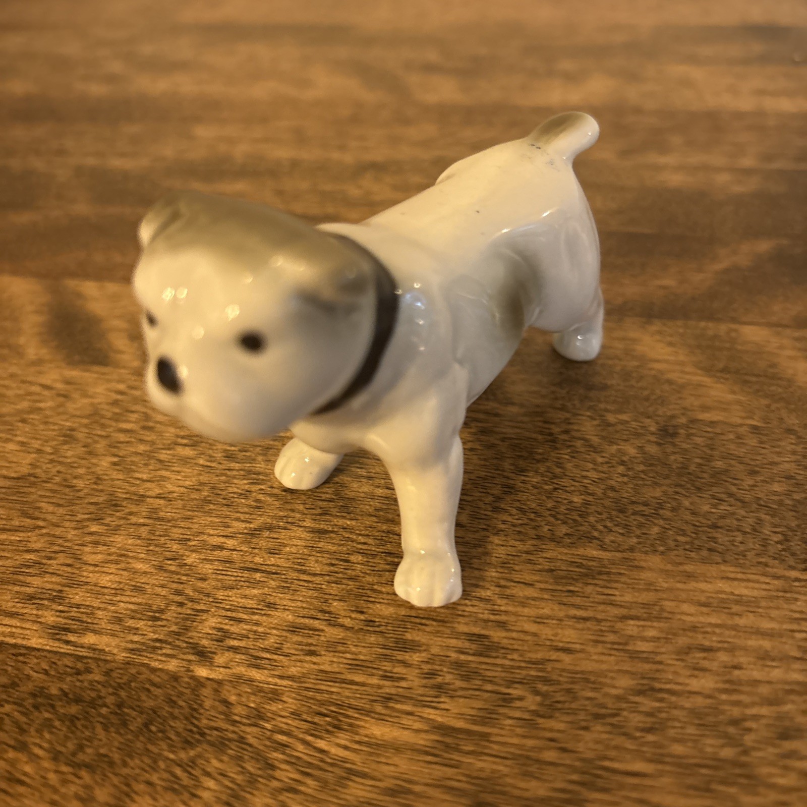 Porcelain English Bulldog Figurine Black Collar Collectible Approx. 2.5 inches