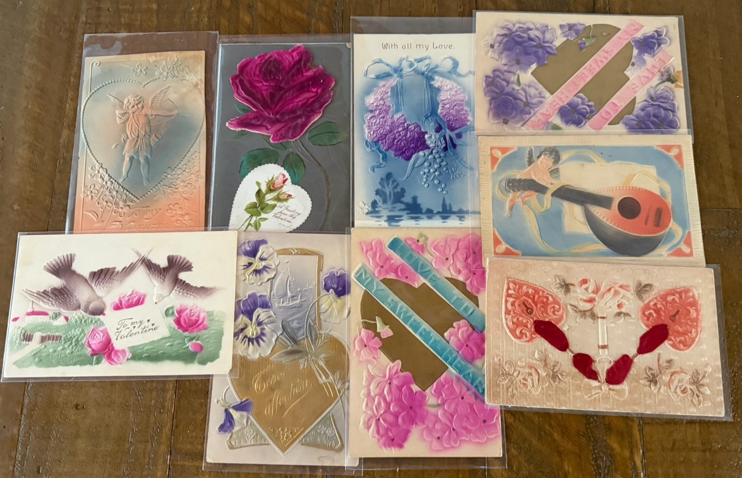 Pretty~ Lot of 9~Antique Airbrushed ~Vintage Valentines Postcards~s285 Pretty~ Lot of 9~Antique Airbrushed ~Vintage Valentines Postcards~s285