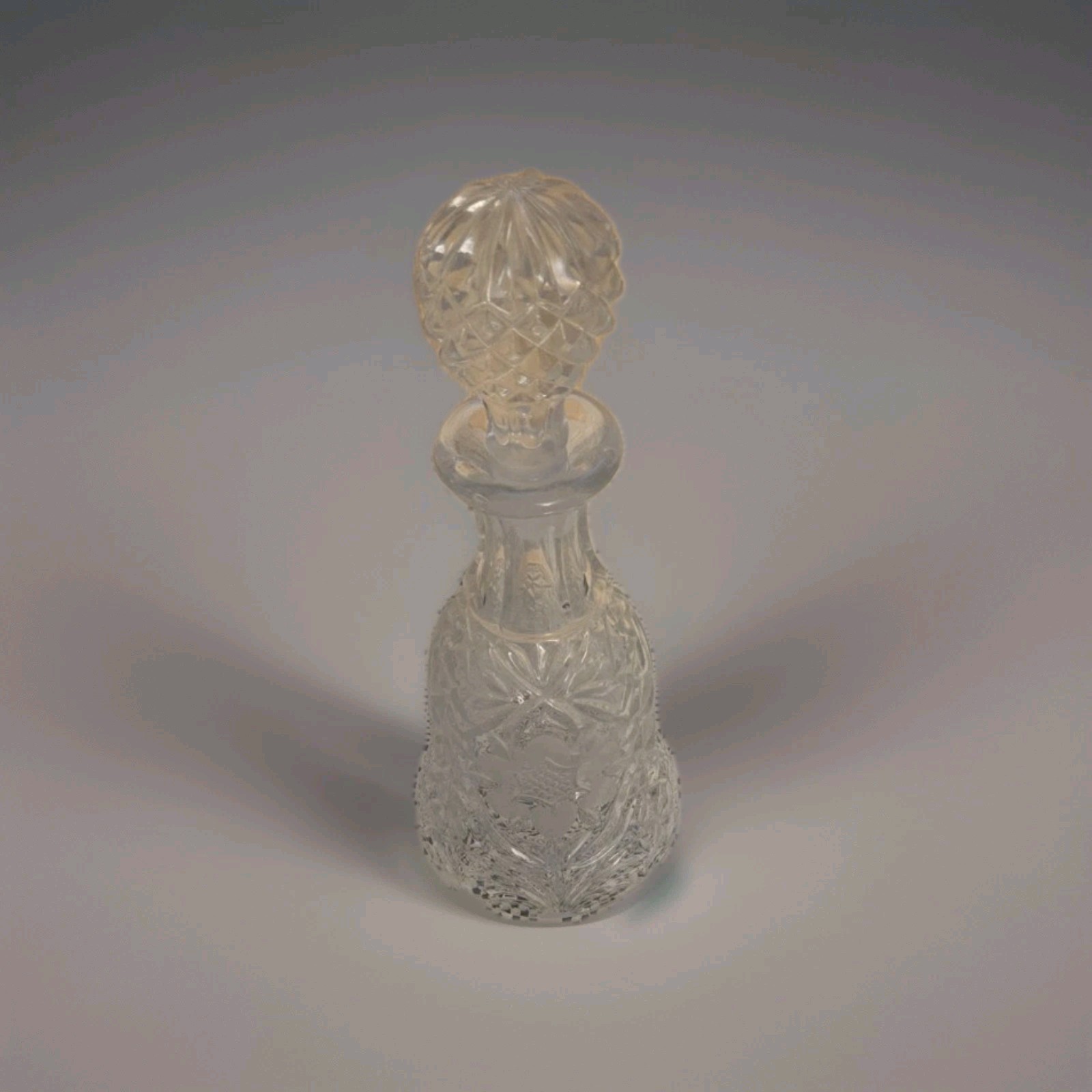 Vintage Intricate Cut Crystal Floral Decanter w Stopper 11\