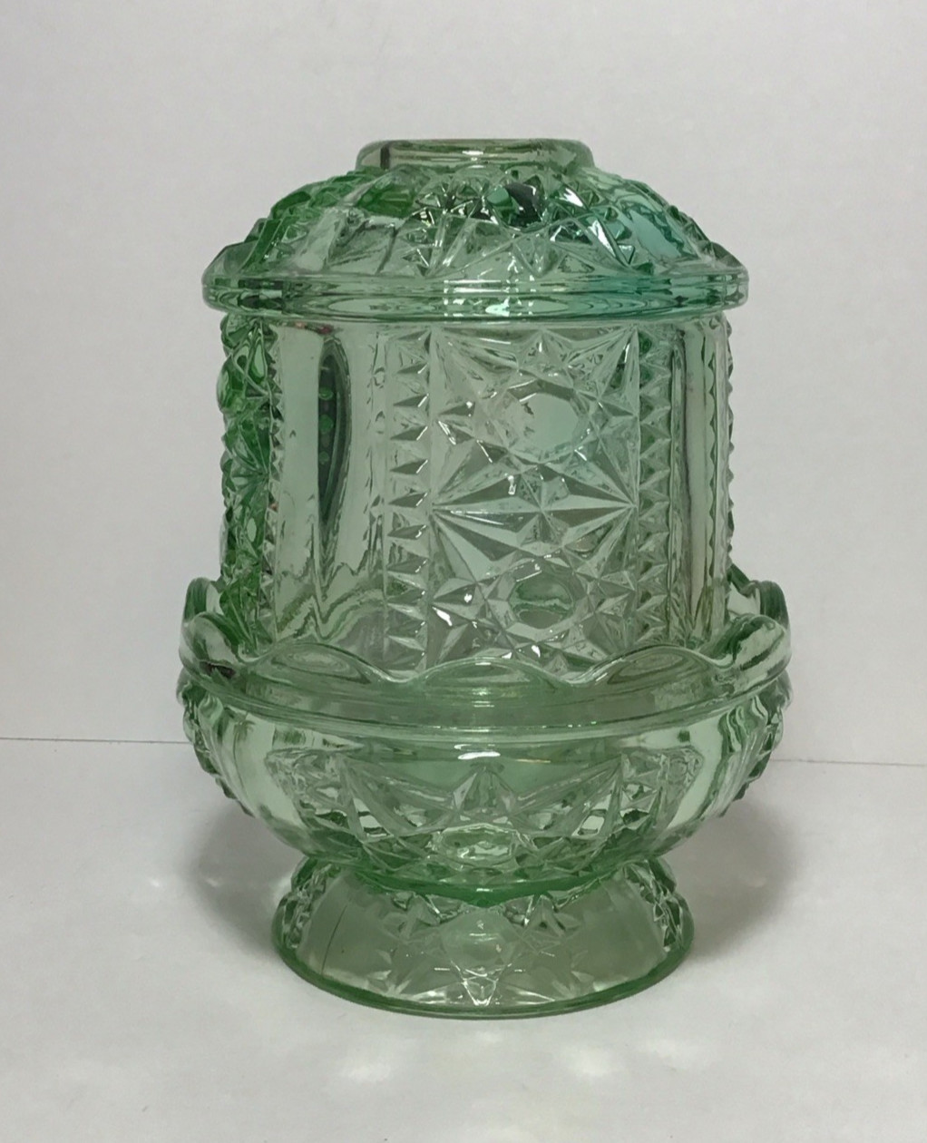 Vtg Indiana Glass Chantilly Mint Light Green Stars and Bars Fairy Lamp READ