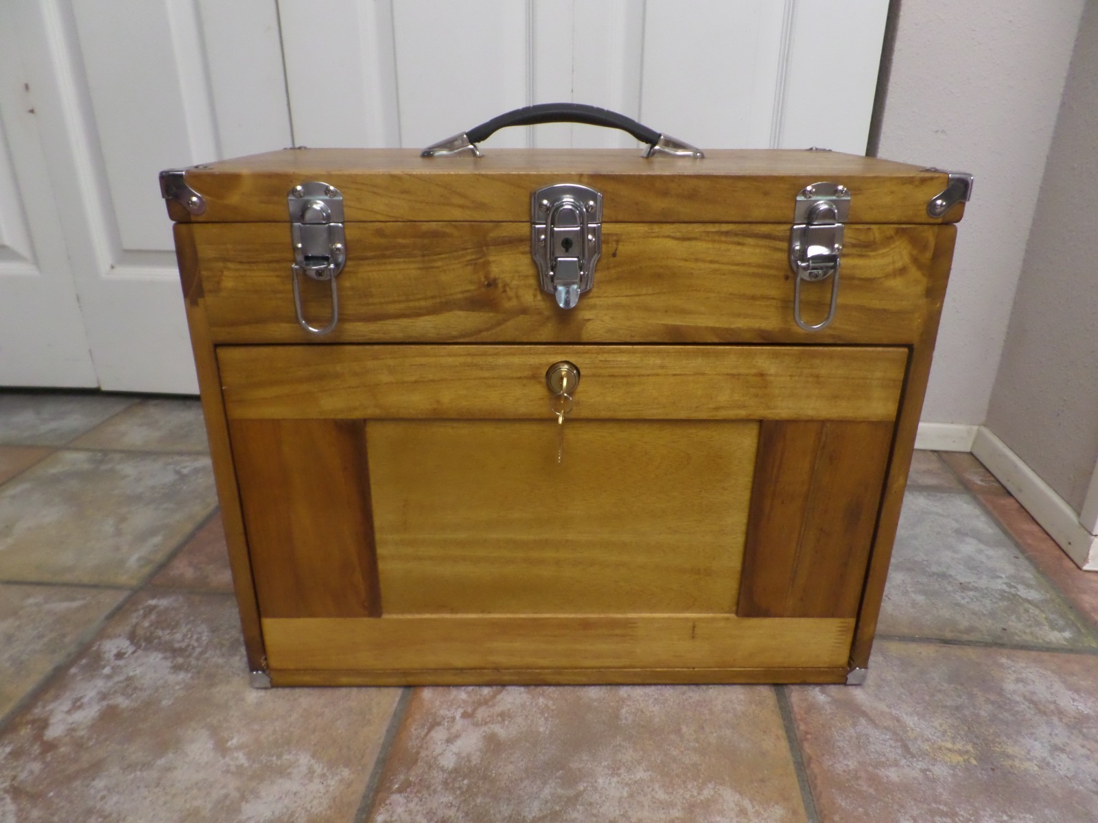 VTG 8-drawer wood tool chest machinist watchmaker box lockable storage cabinet 