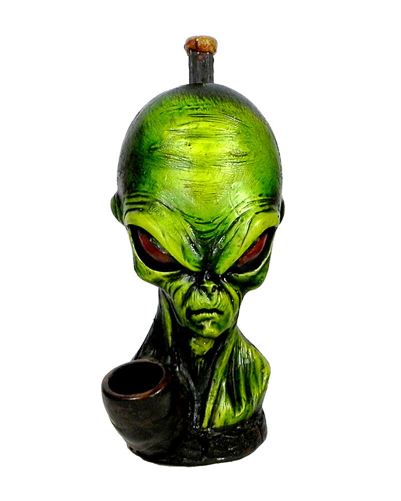 Green Alien Head Handmade Tobacco Smoking Hand Pipe Space Galaxy UFO Sci Fi Gift
