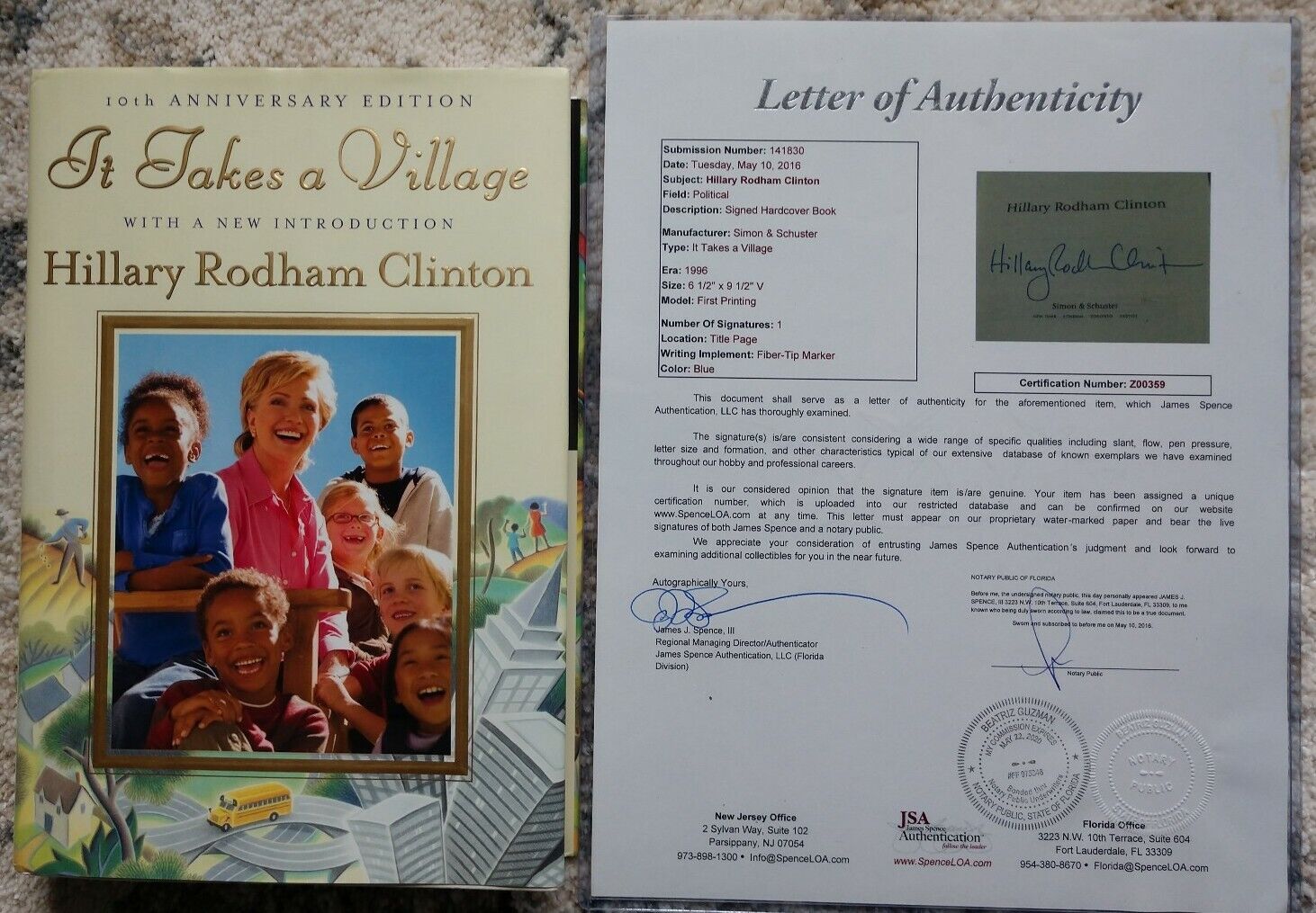 Hillary Clinton Signed It Takes A Village JSA LOA 10th Anniv Edition Hard cover