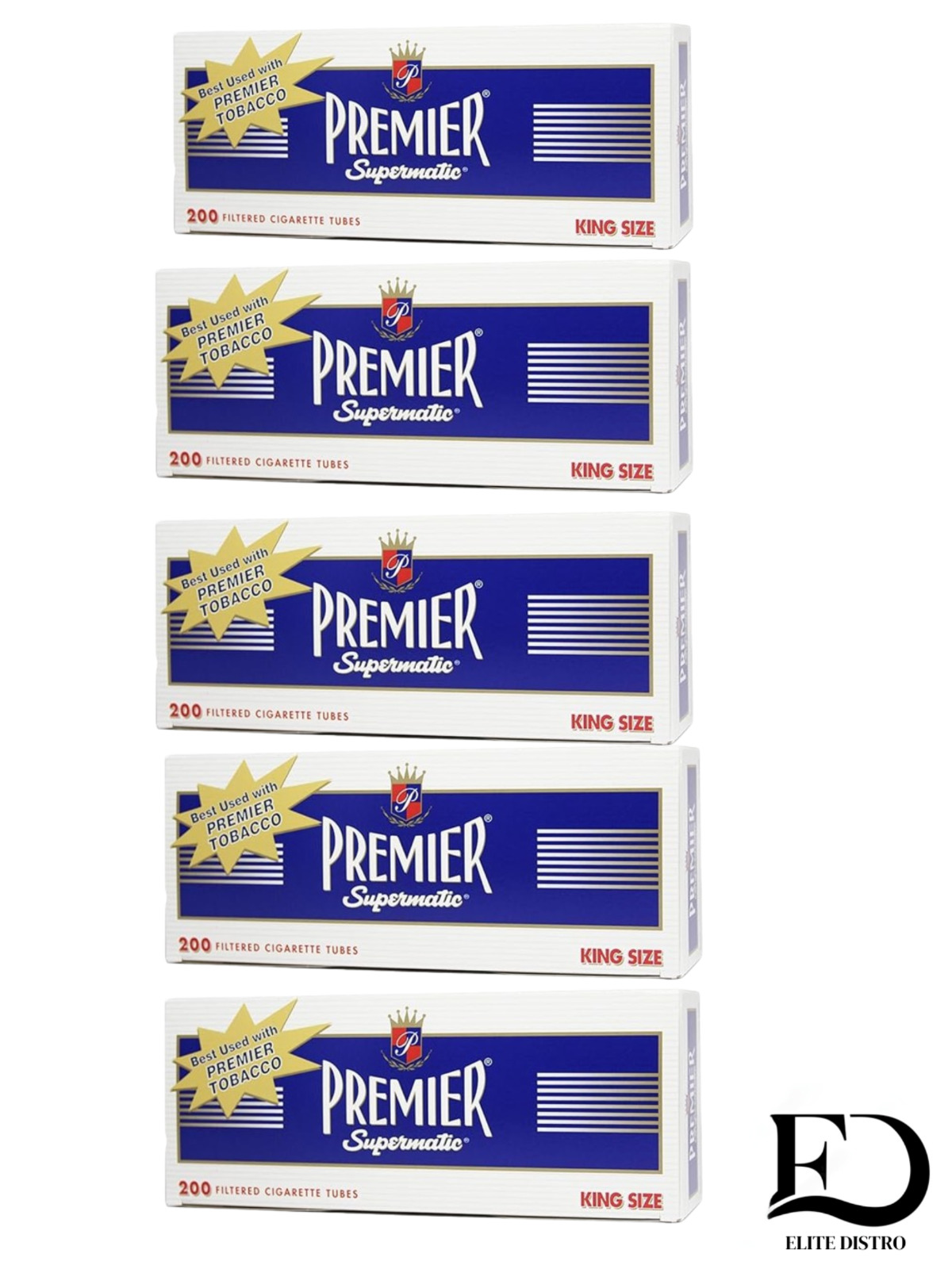 Premier Navy  Filtered Tubes - King Size - 200ct/Box -  (10 Boxes)