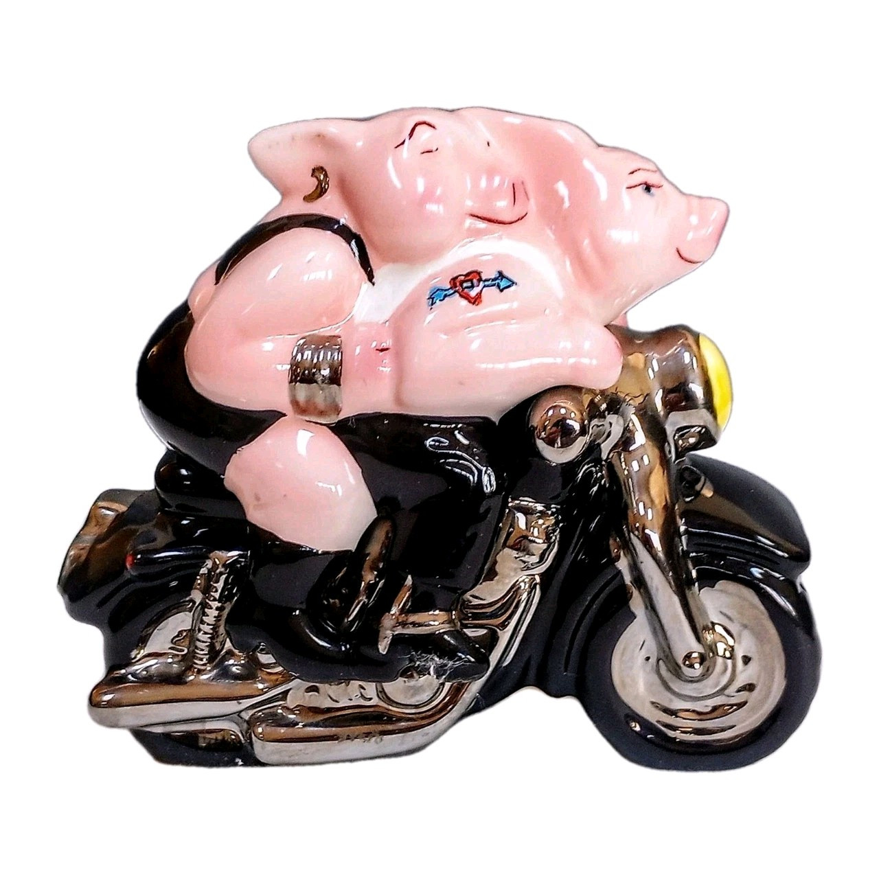 Clay Art Biker Hogs Ceramic Salt & Pepper Shakers Pig Motorcycle 1999