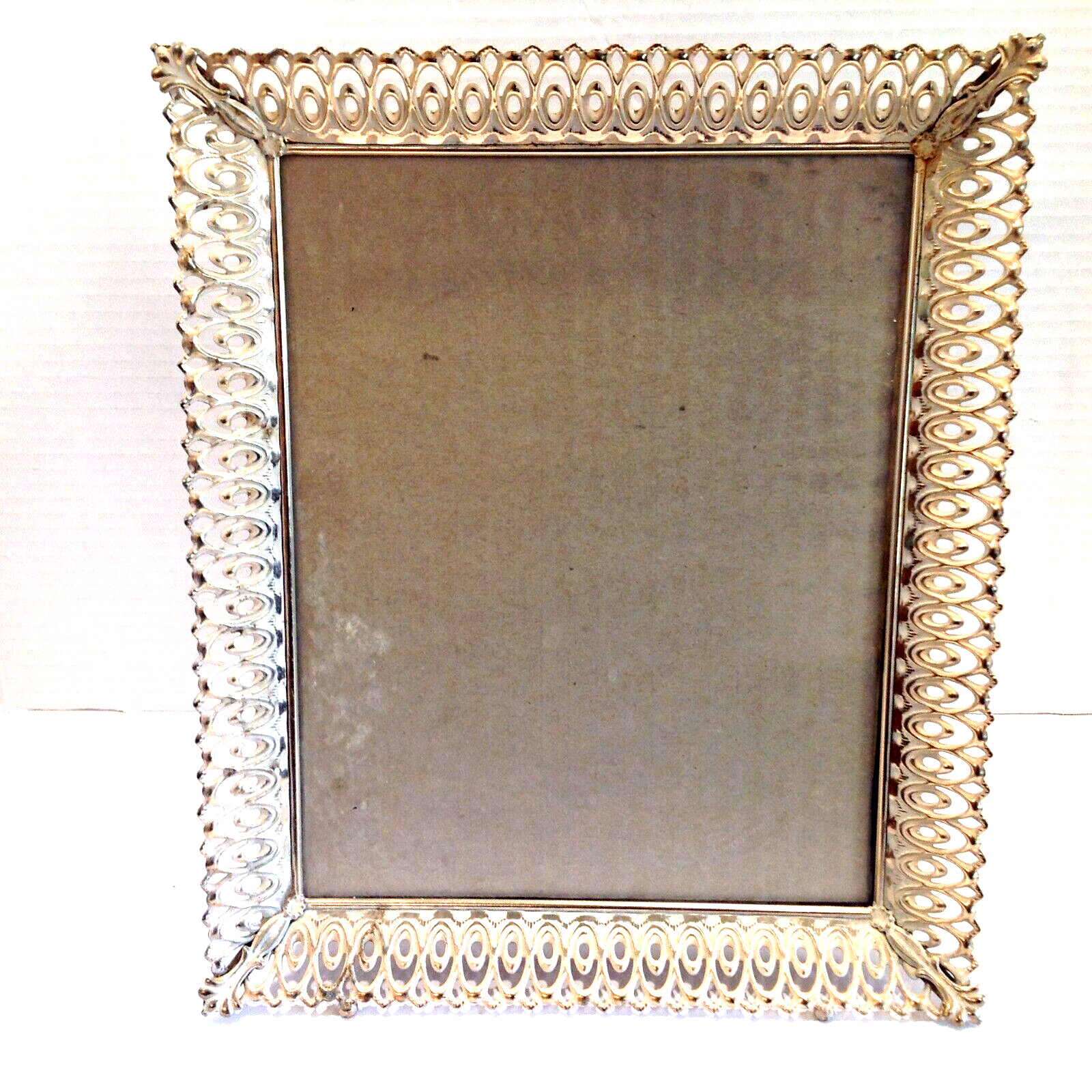 Vintage MCM Brass Gold Tone Filigree 8x10 Phot Frame with Glass