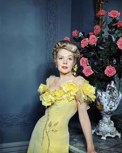 Alice Faye Beautiful Pose in Yellow Dress By Flowers 8x10 Publicity Photo