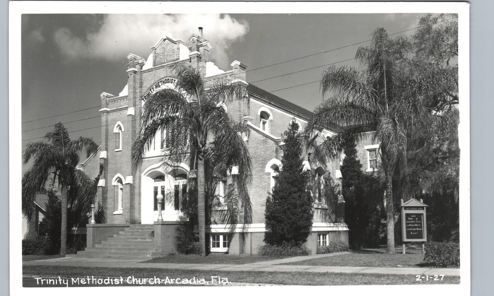 TRINITY METHODIST CHURCH arcadia fl real photo postcard rppc florida history