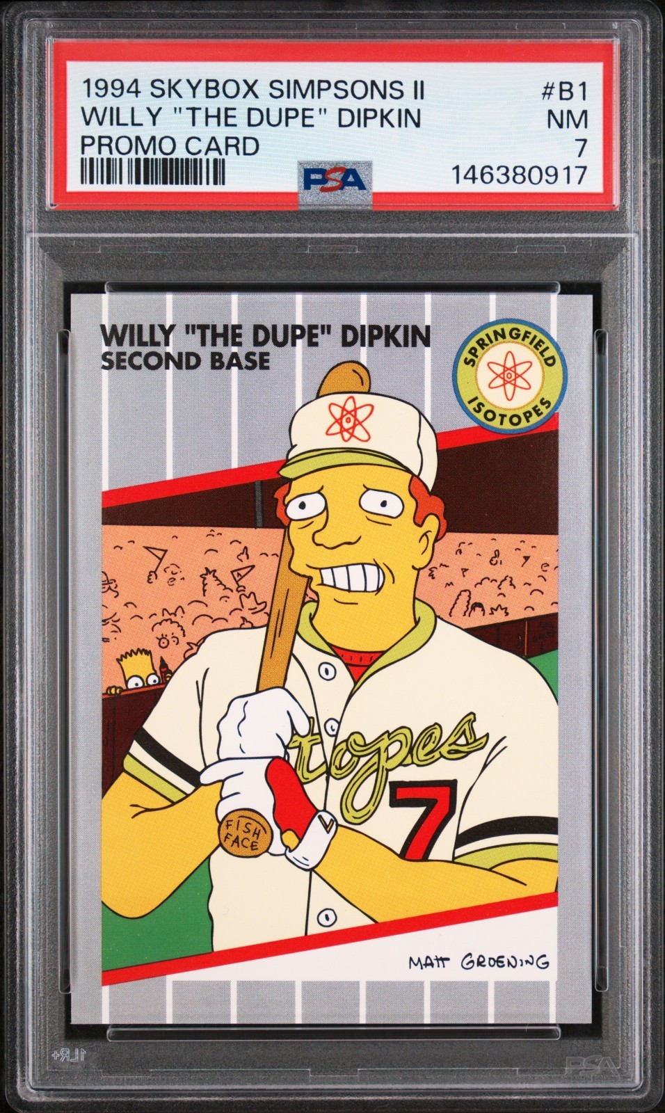 1994 SkyBox Simpsons Promo B1 Willy Dipkin PSA 7 NM Bill Ripken Fish Face Parody