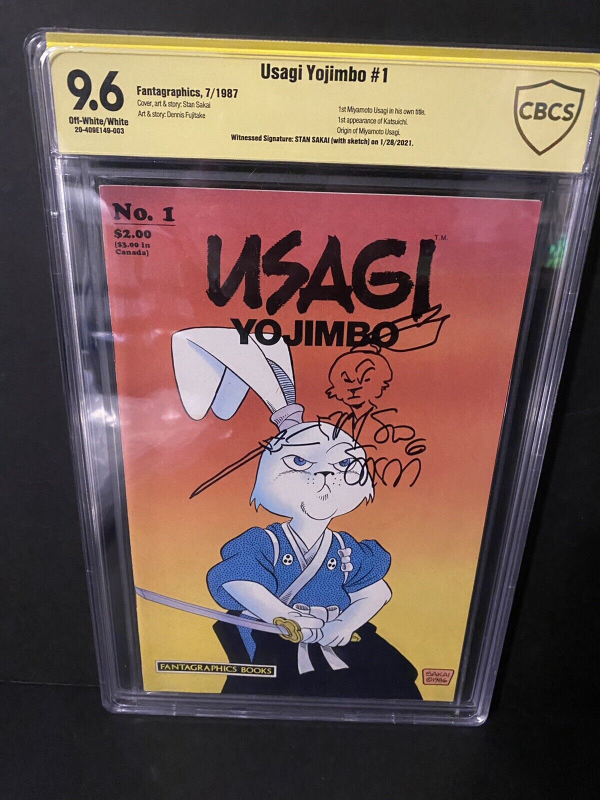 Usagi Yojimbo #1 1987 1st Print CBCS 9.6 Stan Sakai Signature and Sketch 1st App