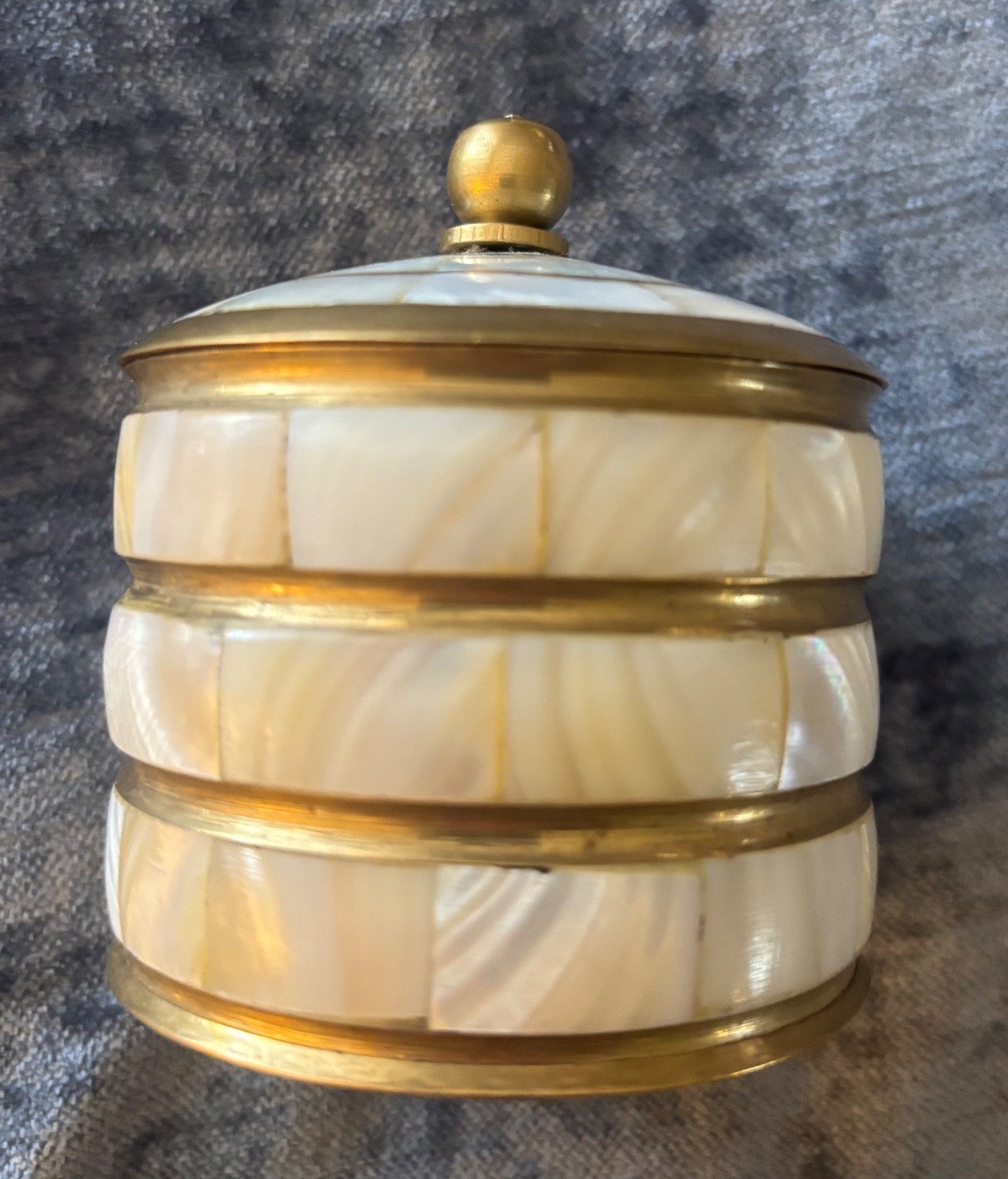 Vintage Brass Trinket Box with Mother Of Pearl Inlay