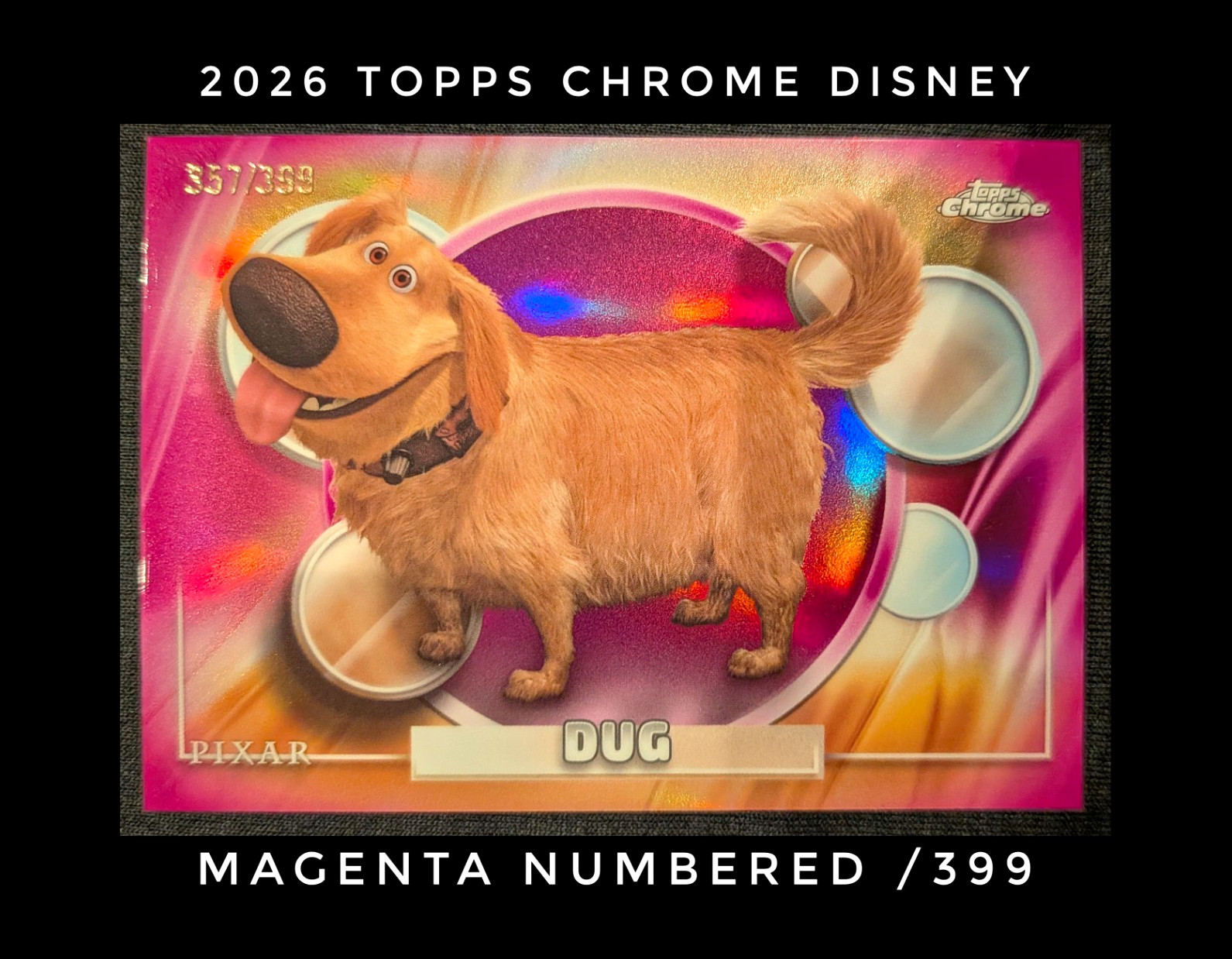 Topps 2026 Chrome Disney Pixar Dug #136 Magenta Parallel Serial #/399 Card