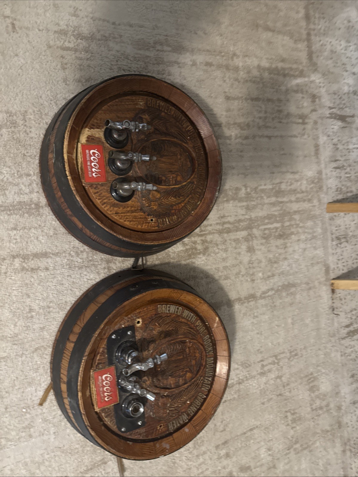 Vintage Coors Wall Tap Beer Barrel - 2 Tap - Plastic Wood Look - Used Vintage Coors Wall Tap Beer Barrel - 2 Tap - Plastic Wood Look - Used