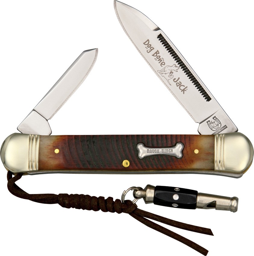 Rough Rider Dog Bone Inlay Muskrat Sawcut Bone Handle Folding Knife 1185