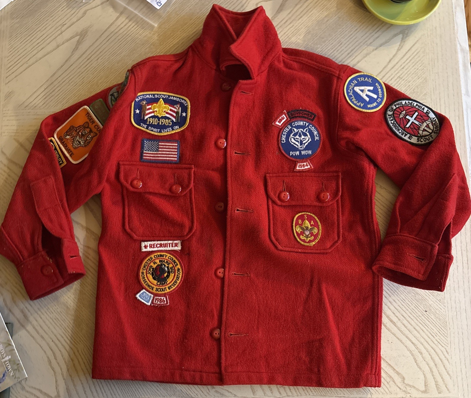 BSA Vintage Official Jacket Shirt Red Wool Size 12 Youth Chester County Council