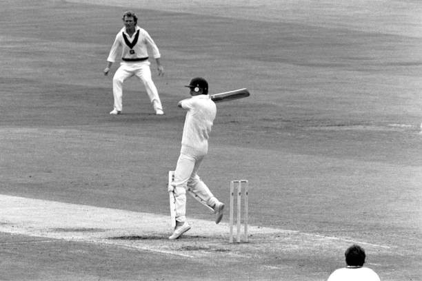 England\'s David Gower hits a delivery from Rodney Hogg at Trent Br- Old Photo