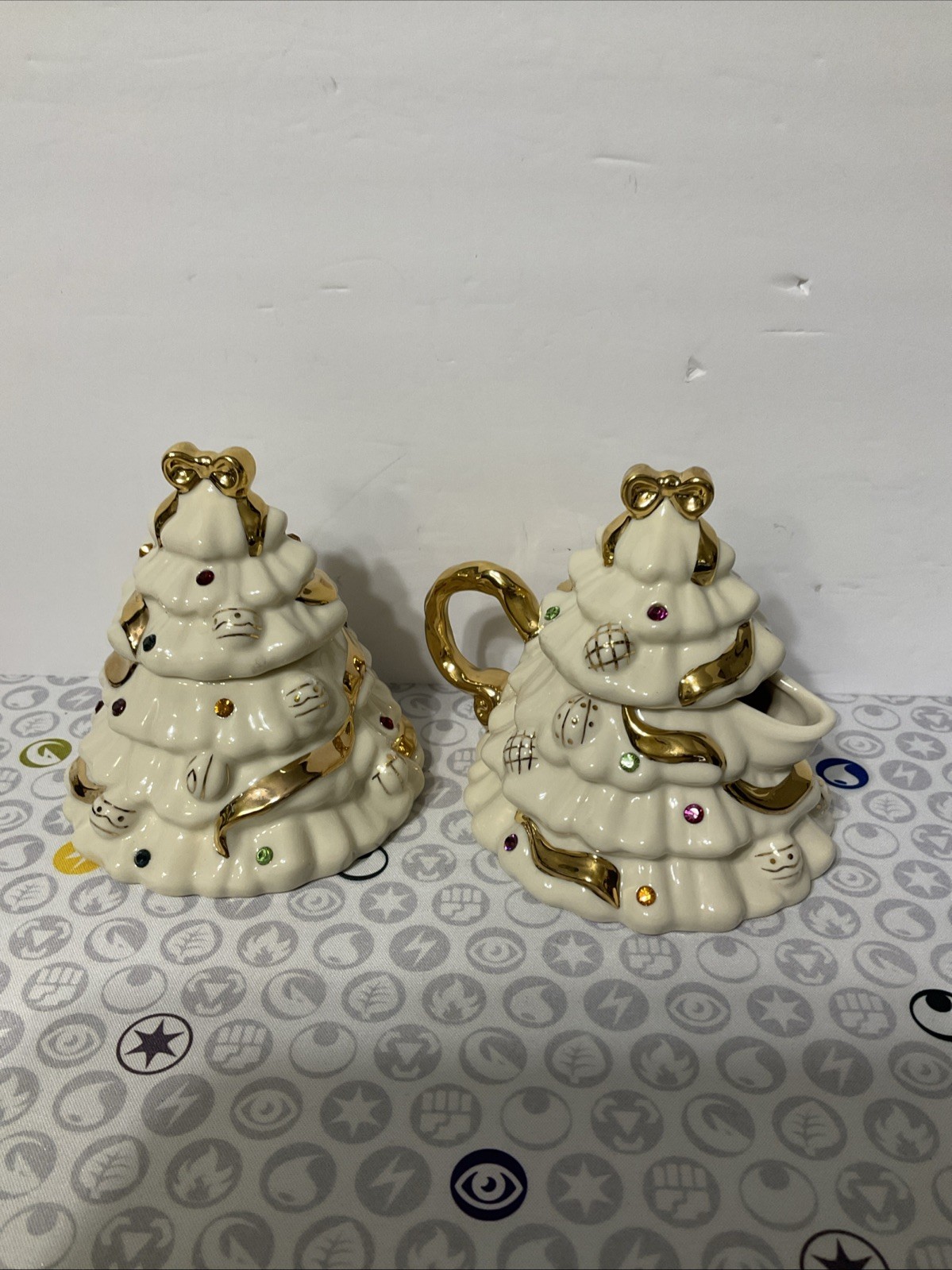 Lenox 2003 The Jeweled Christmas Tree Creamer & Sugar Bowl - No Chips - FastShip