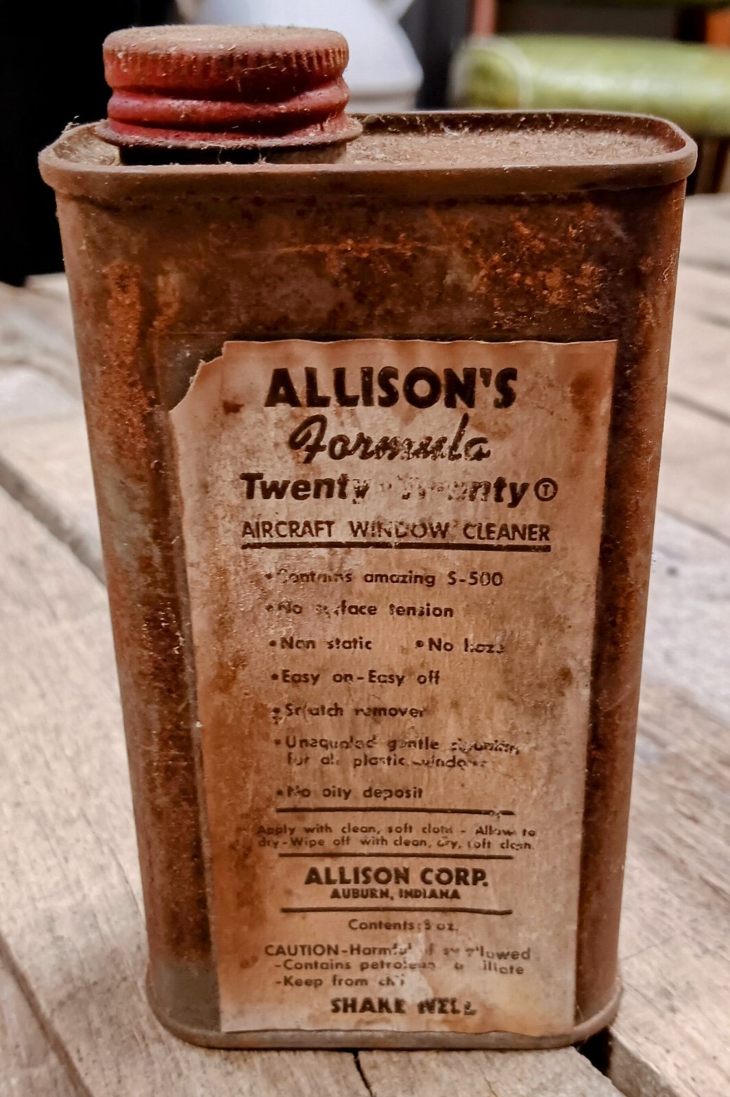 001 Vintage Allison\'s Twenty-Twenty Aircraft WIndow Cleaner Metal Can