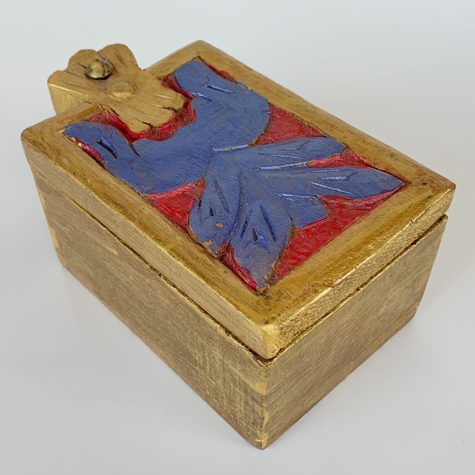 Vintage Handcrafted Wood Tea Spice Box Caddy Carved Swivel Lid Rustic 5.87\