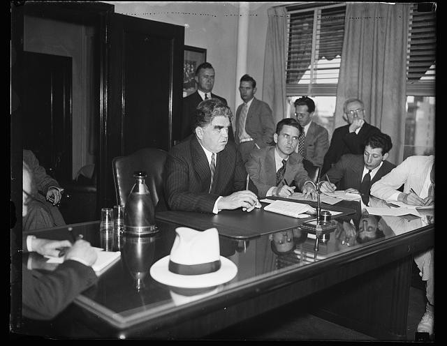 Photo:John L. Lewis Group at Desk Office Meeting 1930s Photo