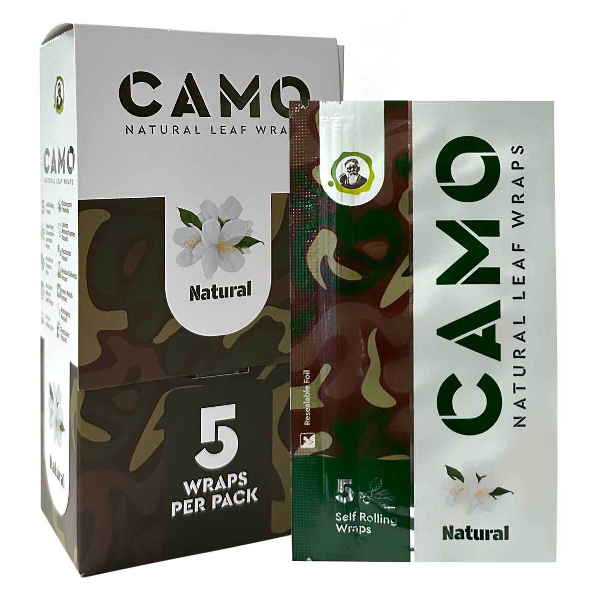 Camo Natural Leaf Wraps NATURAL Self Rolling Herbal Wraps 25 Packs, Full Box Camo Natural Leaf Wraps NATURAL Self Rolling Herbal Wraps 25 Packs, Full Box