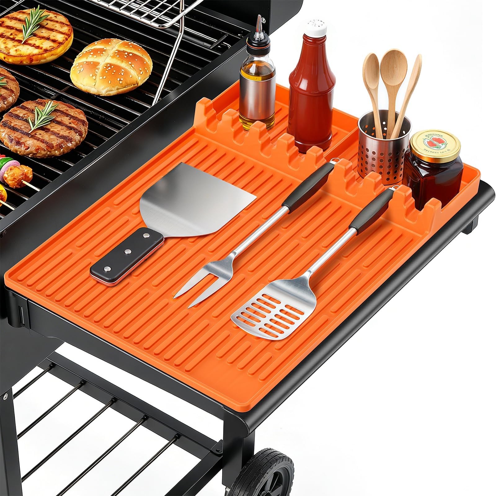 SmartKempt Silicone Grill Mats for Outdoor - Heat 16in x 11.5in, Orange